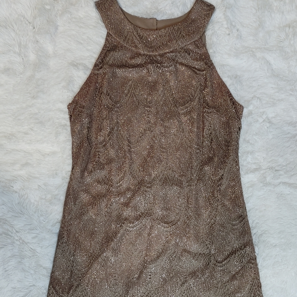 Dressbarn metallic gold halter dress